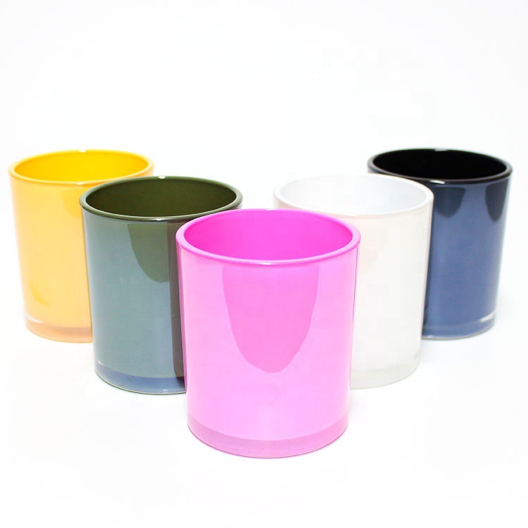 Wholesale glossy custom designed multi-colour glass candle jar for candle making