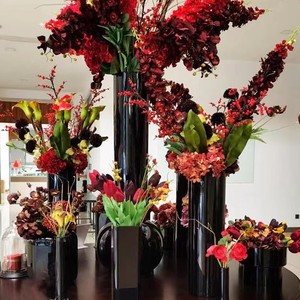 Vases à fleurs en plastique acrylique noir de luxe, <span class=keywords><strong>grand</strong></span> <span class=keywords><strong>vase</strong></span> de sol, nouveau design, vente en gros, style tendance, incassable, décoration intérieure, hôtel - Product Image 3