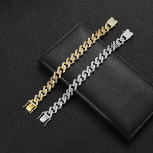 13Mm Tongue Button Head Rhombus Cuban <b>Bracelet</b>, Single Row Full of Zirconium Hip-hop <b>Bracelet</b> Tanjing Fashion Lijing Necklace - Product Image 2