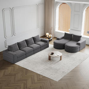Divano Componibile a L Convertibile in Ciniglia con Chaise Longue e <span class=keywords><strong>Sei</strong></span> Moduli - Product Image 2