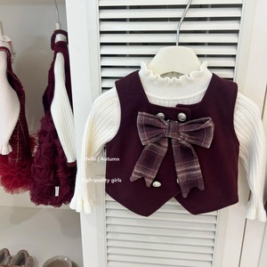 Tongxingyuan Girls Winter School Style Bow Vest Plaid Skirt Set Thickening Cotton Children Outfits - Product Image 3