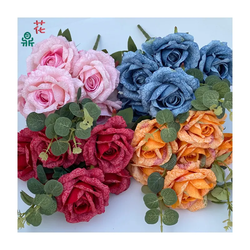 9 Forks 6 Snowflake Gemstone Rose High Quality Home Decoration Rose Silk Flower Photo Props Artificial Flower