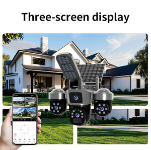 Cámara de Seguridad <span class=keywords><strong>Solar</strong></span> con Reflector LED de 3 Lentes para Exteriores, 4G, Coms, IP66, Rotación PTZ, Sirena, Sistema de Seguridad, Cámara IP con Red Wifi - Product Image 2