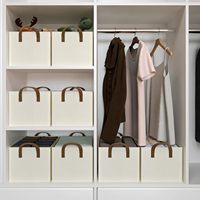 Lot de 3 bacs de rangement en tissu beige avec poignées, grands organisateurs en lin pliables pour chambre à coucher et étagères de placard