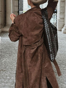 Trench a Doppio Petto da <span class=keywords><strong>Donna</strong></span> Casual con Cappuccio, Giacca Invernale Marrone in Morbida Lana - Product Image 3