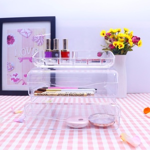 Acrílico transparente escritorio organización maquillaje organizador del soporte de exhibición <span class=keywords><strong>2</strong></span> cajones de cosméticos caja de almacenamiento - Product Image 3