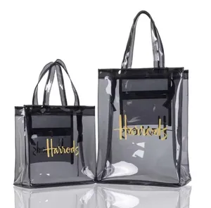 2023 Custom OEM Logo Large Clear PVC Harrods Tote Bag Kids' Shoulder Beach and Shopping Bag with Own Logo