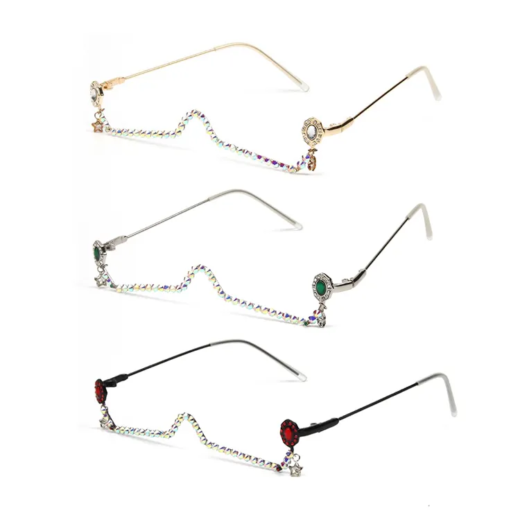 Water drop pendant rhinestone decoration point drill frame Fashion style lower half-frame glasses with diamonds without lenses