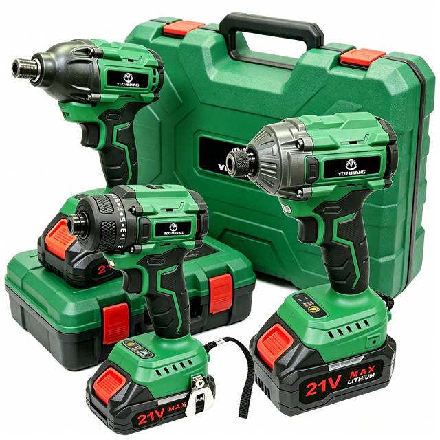 3-piece Set of Electric Tools Kit with 21V Cordless Brushless Wrench