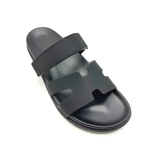 Men's custom cow leather sandals beach shower flat shoes sandals