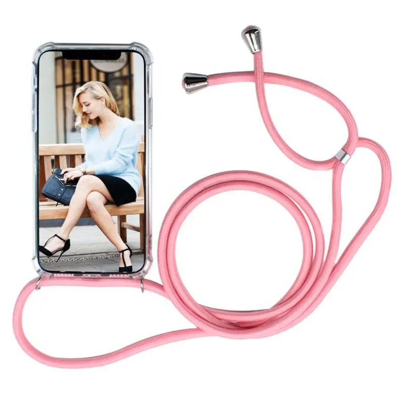 Anti Shock Transparent Soft TPU Cell Phone Case With Lanyard Necklace Shoulder Neck Strap Rope Cord For Apple Iphone 11 Case