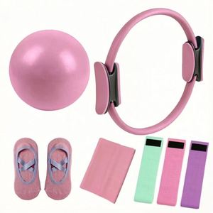 Ensemble d'anneaux d'exercice à domicile écologiques en cinq pièces, avec bandes de résistance, ballon de yoga et chaussettes, accessoires de fitness et de Pilates - Product Image 1