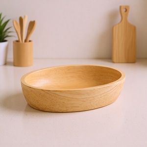 Tazón de madera de caucho Hongtai con forma de barco, 20x12.5x4.5cm, madera maciza para hotel, café, té, uso doméstico - Product Image 1