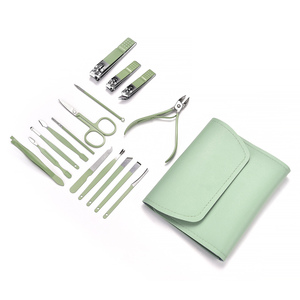 Kit de manucure et pédicure 16 en 1, vert clair, en acier au carbone, ensemble de soins des ongles avec étui en cuir PU, coupe-ongles, outil de toilettage pour les voyages - Product Image 2