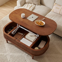 Table basse moderne en bois écologique avec plateau relevable en forme de vague, compartiment de rangement dissimulé et hauteur réglable