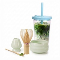 Bouteille d'eau réutilisable en plastique double couche avec couvercle et paille, transparente, pour boissons froides, matcha latte, OEM ODM