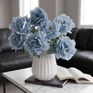 Fiori Artificiali Economici di Fabbrica, <span class=keywords><strong>Peonia</strong></span> in Seta a 7 Teste, Centrotavola per Matrimoni, Fiori Finti <span class=keywords><strong>Blu</strong></span> - Product Image 4