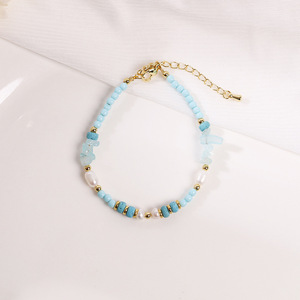 Bracelet ajustable en perles d'aventurine bleue, turquoise bleue, <span class=keywords><strong>pierre</strong></span> <span class=keywords><strong>de</strong></span> <span class=keywords><strong>lave</strong></span> et perles, bijou <span class=keywords><strong>de</strong></span> taille pour femme, idéal pour le quotidien, les anniversaires - Product Image 3