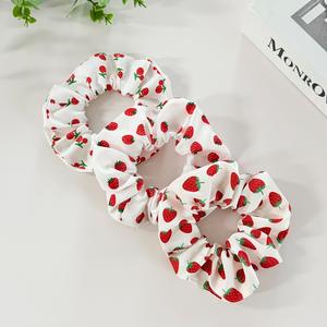 甜美可爱粉色白色印花樱桃草莓水果发圈女式女孩水果布料弹力发带发饰 - Product Image 4