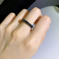 Nouvelle bague en pierre noire européenne et américaine en argent 925, bague de bijoux de mode Zircon empilés de Style Ins