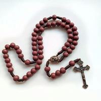 Chapelets modernes rouges en bois, grand chapelet artisanal, Rosario De Madera, chapelet catholique, collier avec croix