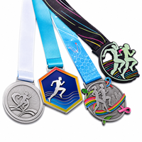 Médailles de finisseur de marathon personnalisées en usine, en alliage de zinc émaillé 3D, pour la course sportive, vente en gros en vrac avec ruban