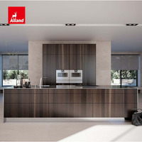 Meubles de cuisine de luxe en acier inoxydable pour îlot central, couleur café, placage chêne, sans poignées, pour le marché américain