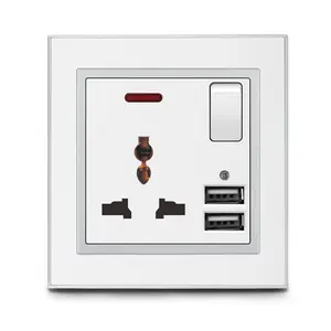 UK Standard Push Button Wall Switches and Sockets Light Electric Switches New for Home Design 250V 13A 3 Years 3 Outlets 2 Ports