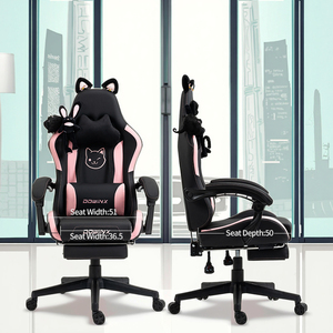 Silla de Juego Ergonómica de Cuero con Orejas de Gato de Dibujos Animados - Cómoda Silla Ejecutiva para Esports con Reposapiés de Acero Inoxidable y Elevación de Gas de 4 Etapas - Product Image 4