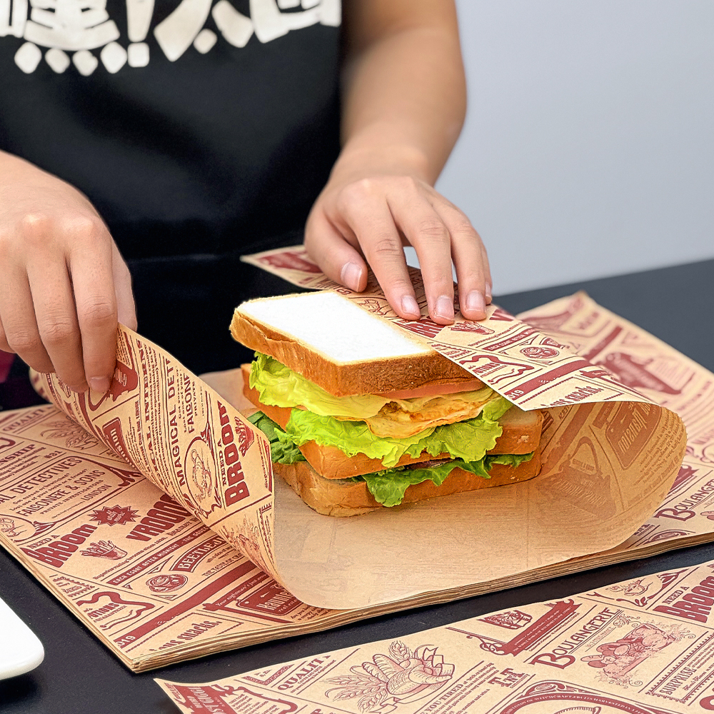 Customized Printed Greaseproof Paper For Sandwich French Fries Fried Chicken & Bread-Eco-Friendly & Recyclable Food Wrapping