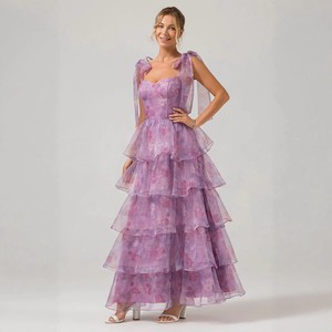 Primavera estate nuova moda senza maniche floreale tracolla con lacci grande abito <span class=keywords><strong>in</strong></span> <span class=keywords><strong>Organza</strong></span> abito - Product Image 4