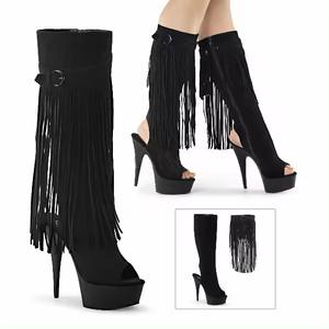 6인치-15cm 빅 사이즈 프린지 스틸레토 힐 6인치 섹시 스웨이드 페티쉬 폴 댄싱 부츠 이그조틱 댄서 모델 스트리퍼 미드 카프 - Product Image 1