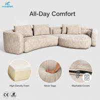Modernes Gebogenes L-förmiges Cloud-Sofa aus Bouclé-Chenille-Stoff mit Kissen Übergroßes Modulares Ecksofa Wohnzimmermöbel