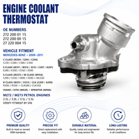 Termostato de Refrigeración para Mercedes Benz OE 2722000115 2722000015 2722000415 Compatible con Clase E 2009 2011 Pieza de Repuesto Automotriz