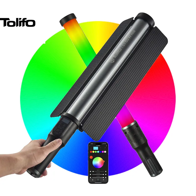 TOLIFO ST-60RGB 60WハンドヘルドRGBLEDスティックビデオライトコンテンツクリエーターVloggerビデオスタジオフィルム写真制作用