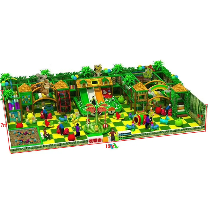 Parc pour enfants Jungle Naughty Castle 3 en 1 toboggan équipement de terrain de jeu intérieur d'intérieur commercial