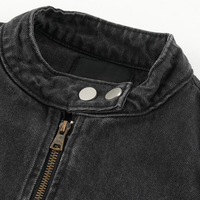 Vente en gros de vestes en jean pour hommes, personnalisables, en coton effet vieilli, style trucker, style western, noires, zippées, coupe ajustée, vierges, décontractées