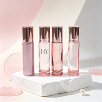 Flacon à bille en verre rose doré de 5 ml et 10 ml avec bouchon rond, emballage cosmétique, flacon à bille en acier inoxydable pour parfum et huile essentielle, rose
