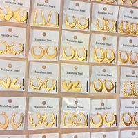 Pendientes de Aro Geométricos de Acero Inoxidable al por Mayor, Pendientes de Aro Minimalistas Modernos Chapados en Oro de 18K, Joyería de Lujo para Mujer