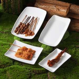 Xiangyuan <b>melamine</b> tableware <b>plates</b>, commercial white rectangular <b>plates</b> for barbecue and fried skewers, breakfast shops, - Product Image 1
