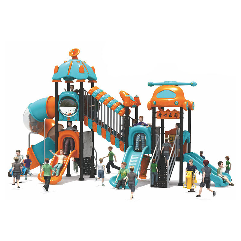 สนามเด็กเล่นขนาดใหญ่สองชั้นพร้อมสไลด์ท่อโค้ง