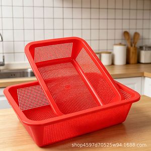 Panier rectangulaire en plastique pour le lavage, l'égouttage et le rangement des légumes et des fruits de cuisine, multi-tailles, usage domestique - Product Image 5