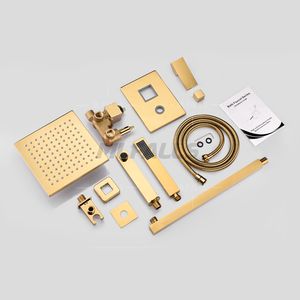 Oro Singola Maniglia a scomparsa Bagno <span class=keywords><strong>Doccia</strong></span> Rubinetto 8 Pollici <span class=keywords><strong>Soffione</strong></span> <span class=keywords><strong>Soffione</strong></span> Quadrato Bagno <span class=keywords><strong>Doccia</strong></span> Calda E Fredda Miscelatore Rubinetto Set - Product Image 5