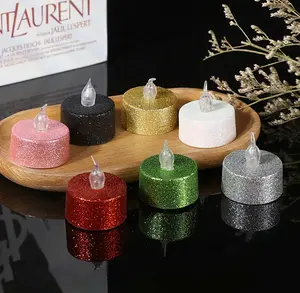 Hot Sale Gold Red Silver Glitter Flameless Led Candles Christmas Decoration Electric Tealight Candles With Moving Flame