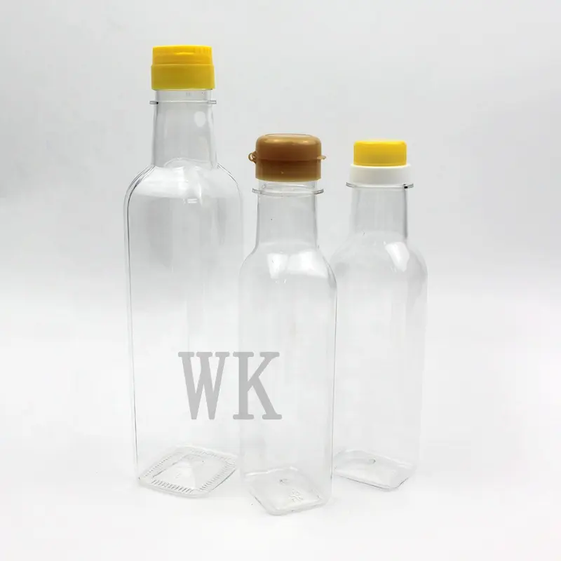 200ml 250ml 500ml 750ml 1000ml透明な正方形の食用油プラスチックボトルスクリューキャップ付き空のオリーブオイルボトル