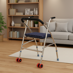 Canne à quatre pieds en acier inoxydable robuste et durable, pliable avec siège et roues, aide à la marche pour personnes âgées, rééducation après un AVC - Product Image 5