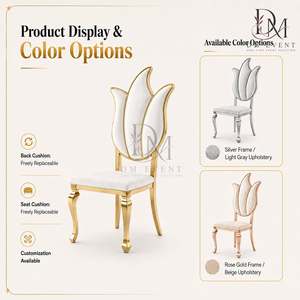 Chaise de mariage décorative en acier inoxydable doré avec dossier en forme de tulipe et coussin blanc pour événements de mariage et banquets - Sièges pour événements - Product Image 4
