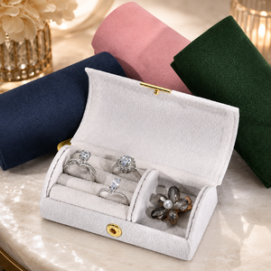 EQ EQ118 Custom Semi Velvet Durable Snap Button Jewelry Pouch Multi-Slot <b>Ring</b> Earring <b>Storage</b> Bag Portable Travel Case - Product Image 2