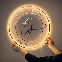 Papan Neon Huruf Emas Backlit Custom untuk Signage Dinding Dalam Ruangan, Cocok untuk Spa, Salon, Barber, Kantor, Resepsionis, Logo Bisnis