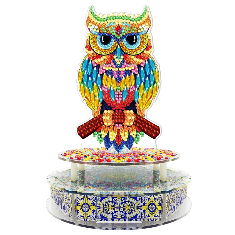 Most Popular Custom DIY Colorful Owl Diamond Music Box Bedroom Sleeping Luminous Light For Kids